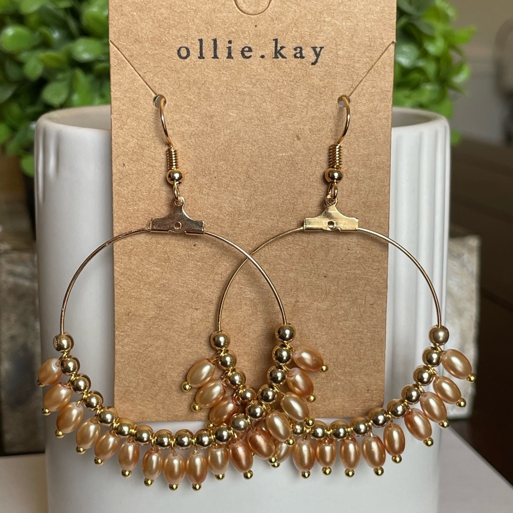 Handmade gold and cream earrings